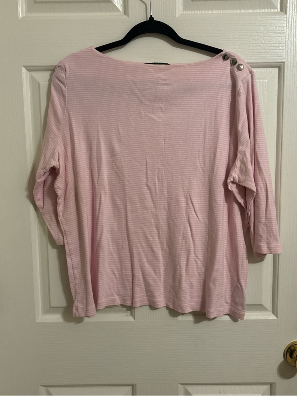 Ralph Lauren Light Pink Button-Shoulder Long Sleeve Top